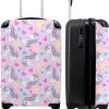 NoBoringSuitcases.com® Koffer - Eenhoorn - Meisje - Patroon - Hartje - Past Binnen 55x40x20 Cm En 55x35x25 Cm - Handbagage - Trolley - Fotokoffer - Cabin Size - Print