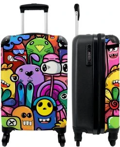 NoBoringSuitcases.com® Koffer - Monster - Bloemen - Regenboog - Design - Grappig - Past Binnen 55x40x20 Cm En 55x35x25 Cm - Handbagage - Trolley - Fotokoffer - Cabin Size - Print