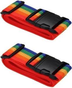 2 Stuks Kofferriem Met Naam En Adres Labels | Kofferband | BagageRiem | Bagageband | 200CM Regenboog